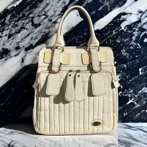 Authentic Chloé Bay quilted large satchel handbag cream